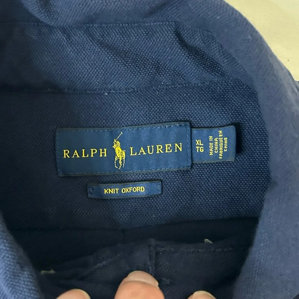 Ralph Lauren Oxford Knit Polo Men's XL Sailing Shirt All Over Print Navy Blue RL